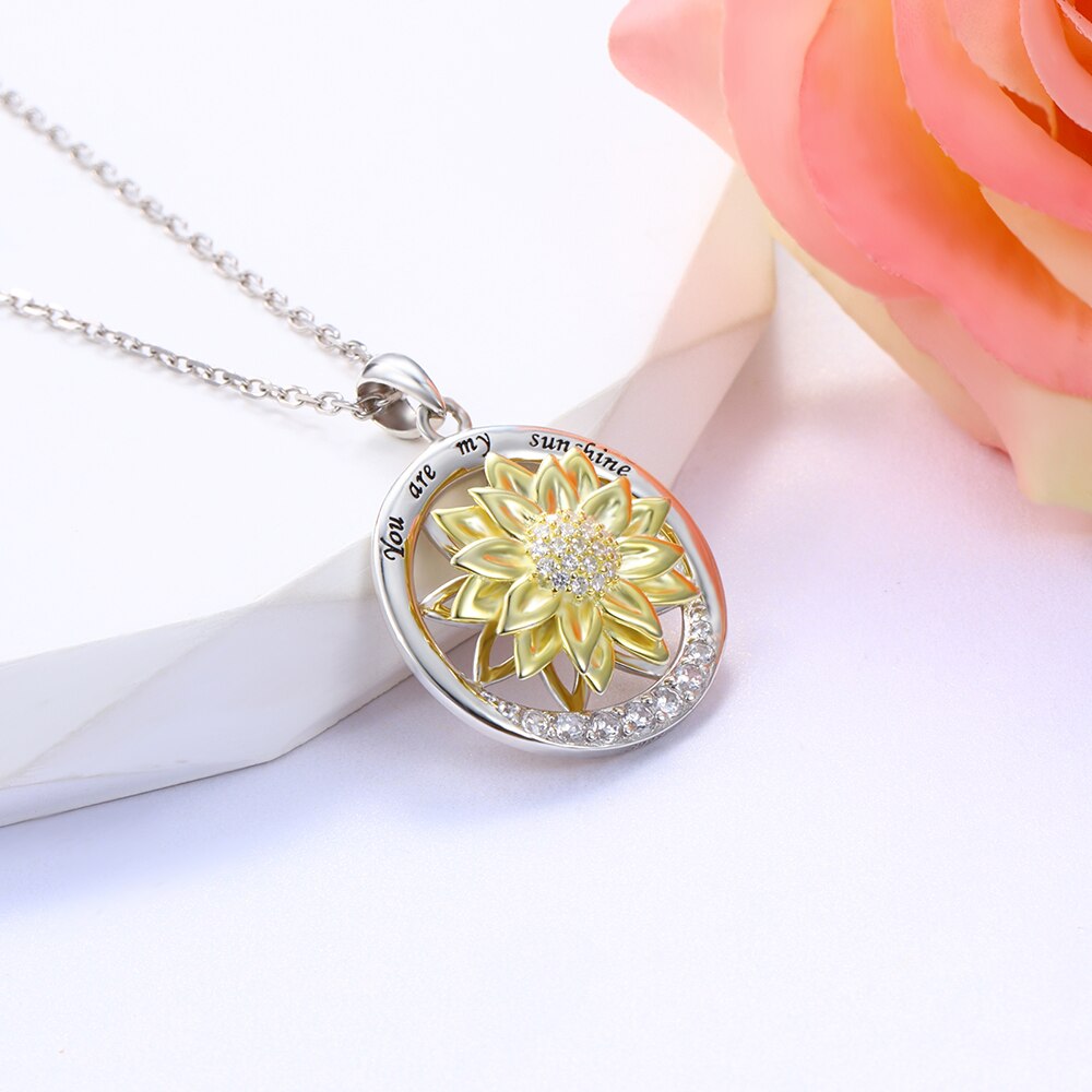 You are My Sunshine Sunflower Necklace 925 Sterling Silver Infinity Spinner Anxiety Pendant Birthday Jewelry Gifts for Women Mom - Charlie Dolly