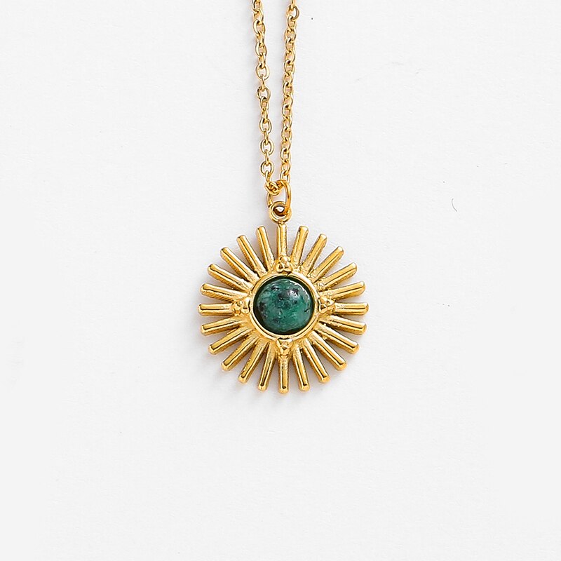 Bohemia Natural Stone Sunflower  Pendant Necklaces for Women Stainless Steel Clavicle Chain Necklaces Female Party Jewelry Gifts