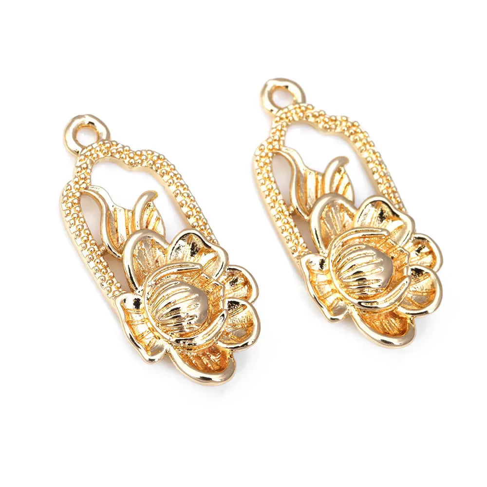 18K Gold Color Brass Lotus Flower Charms Pendants High Quality Diy Necklace Earrings Jewelry Making Accessories
