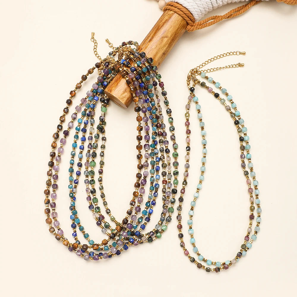 ZMZY 4MM Faceted Amethyst Necklace Natural Stones Beaded Collier Femme Women BOHO Necklace For Women Statement Jewelry