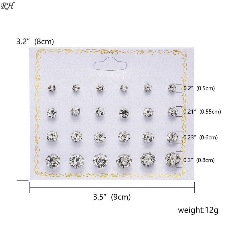 12 pairs/set Crystal Simulated Pearl Earrings Set Women Jewelry Accessories Piercing Ball Stud Earring kit Bijouteria brincos - Charlie Dolly