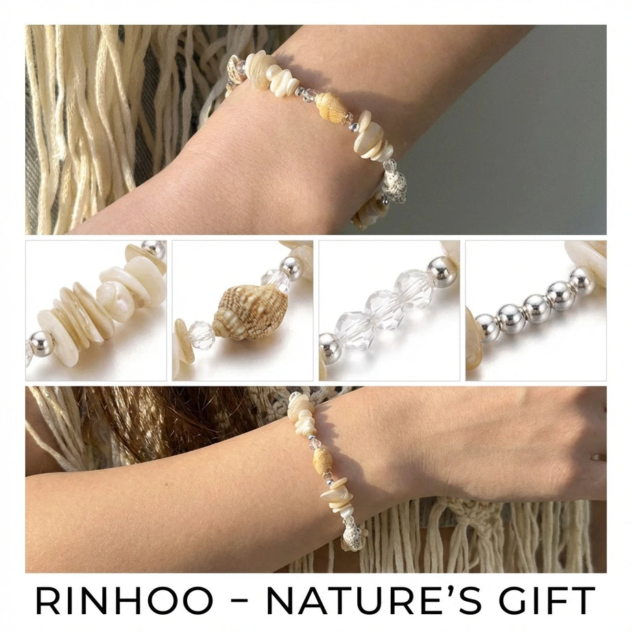 Natural Shell Chip and Conch Boho Bracelet