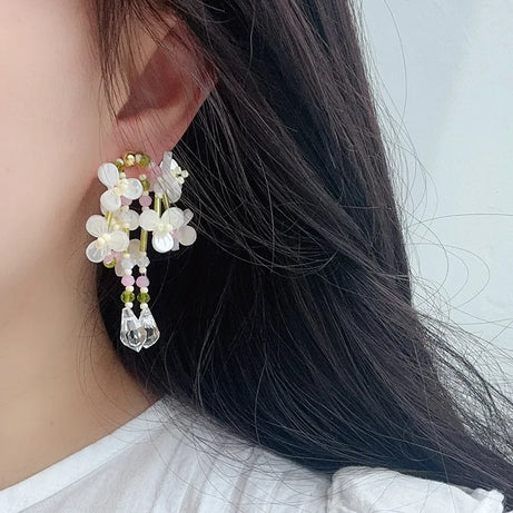 Floral Tassel Long Statement Earrings Jewelry