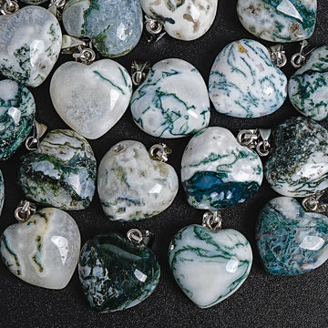 CHLORITE JADE PENDANT NATURAL GREEN WHITE HEART SHAPED GEMSTONE 19X20X11MM FOR DIY BOHO JEWELRY MAKING NECKLACE BRACELET GIFT