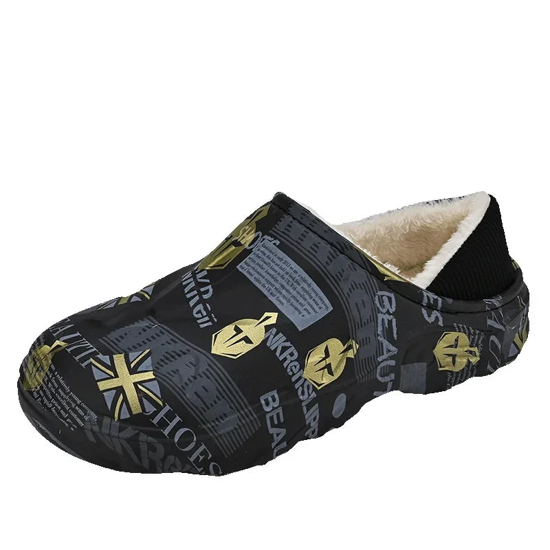 Men's Waterproof Slippers Winter 2024 New Anti Slip Indoor Plush Warm Cotton Shoes Fashionable and Comfortable Casual Shoes Soft - Charlie Dolly