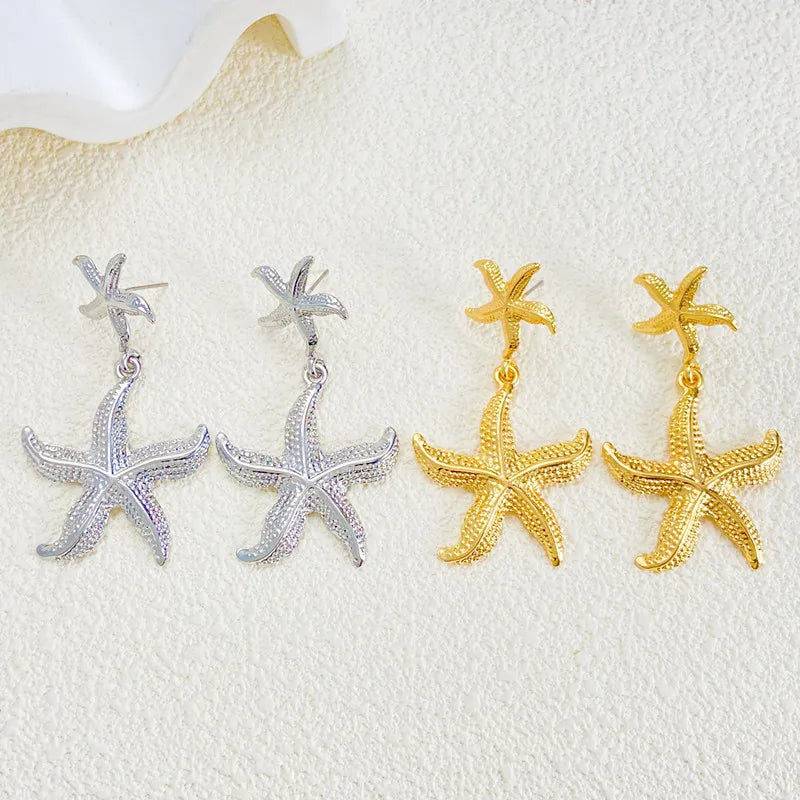 New Exaggerated Boho Large Metal Starfish Stud Earrings for Women Ladies Trendy Summer Gold Color Earrings Fashion Jewelry