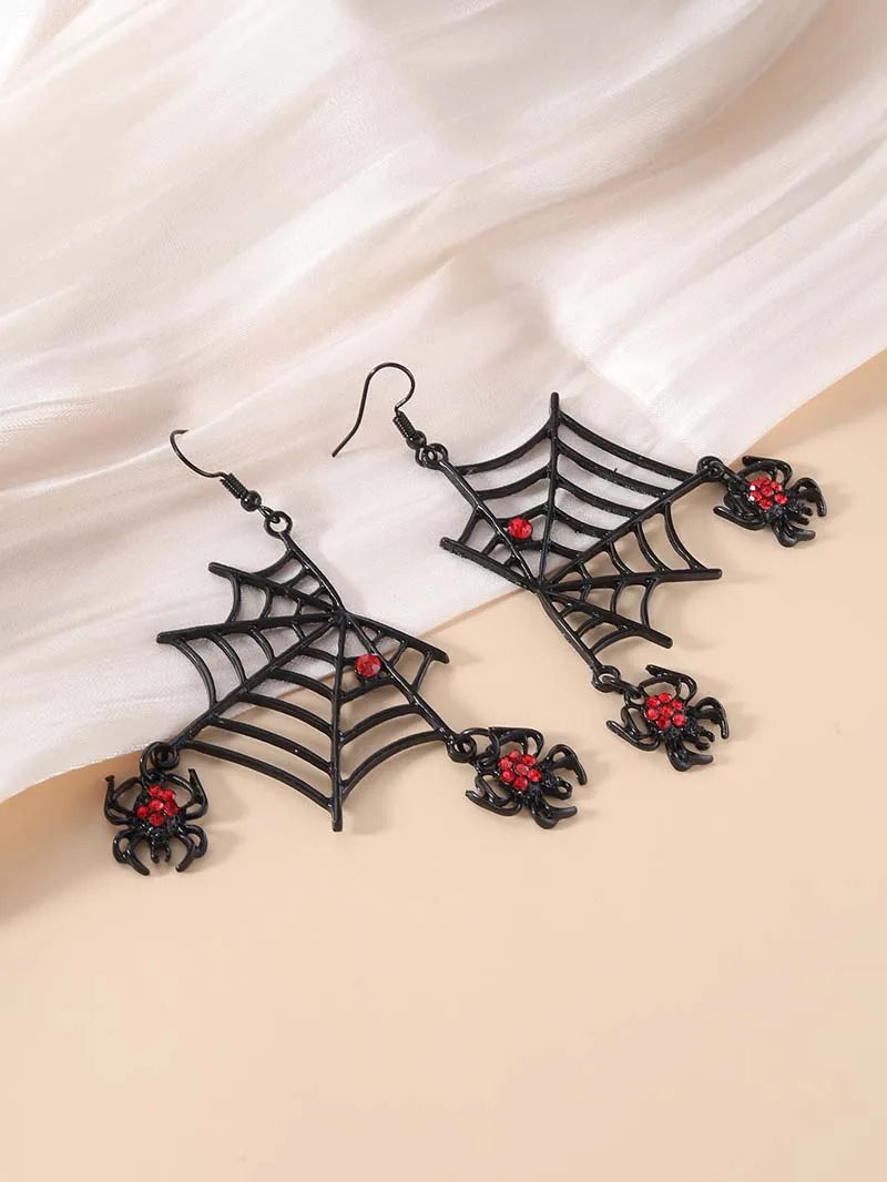 Punk Spider Web Earrings for Women Red Zircon Spider Dangle Earrings Hyperbole Funny Halloween Ear Jewelry Trendy Accessories - Charlie Dolly