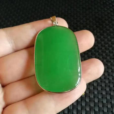 Grade A Natural Myanmar Jadeite Green Jade Oval Pendant Necklace, Fine Amulet