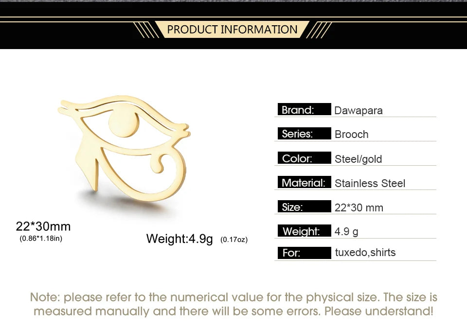 Dawapara Ancient Egyptian Eye Symbol Pin Eye of Horus Brooch Spiritual Jewelry Protection Amulet Stainless Steel Accessory