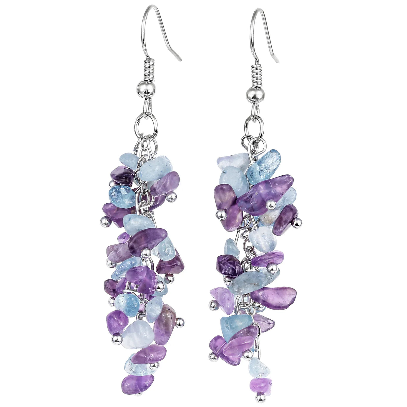Crushed Crystal Grape Cluster Tassel Earrings, Natural Stone Boho Wedding Jewelry