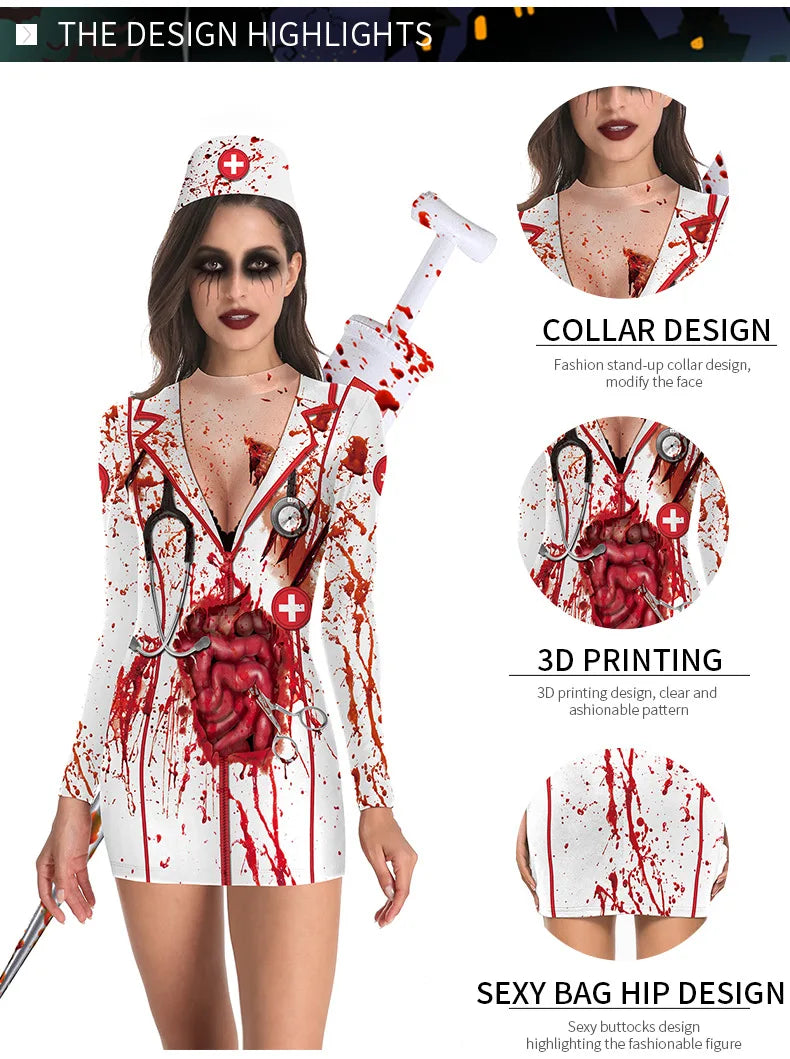 [You're My Secret] Halloween Costume For Women 3D Printed Skeleton Uniform Carnival Sexy Cosplay Outfit Fancy Dresses 2023 Party - Charlie Dolly