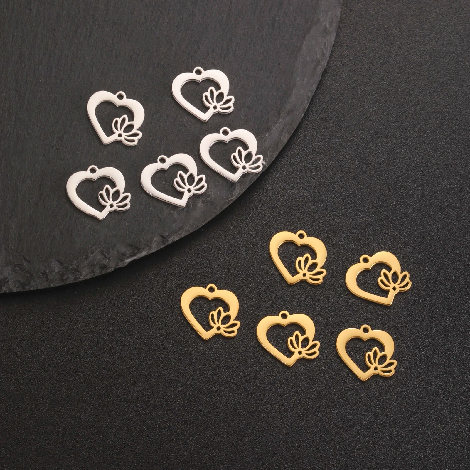 5 pieces of lotus shell stainless steel bracelet pendant necklace small sun shell pendant DIY necklace bracelet earrings jewelry