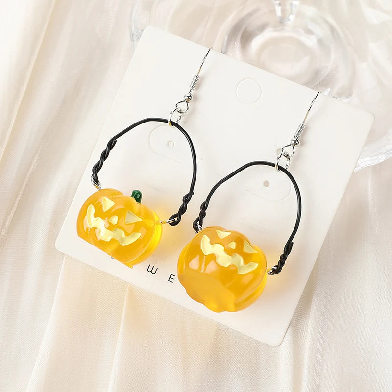 1Pair Halloween Women Drop Earrings 3D Resin Pumpkin Jar Basket Jewelry For Girl Festival Gifts - Charlie Dolly