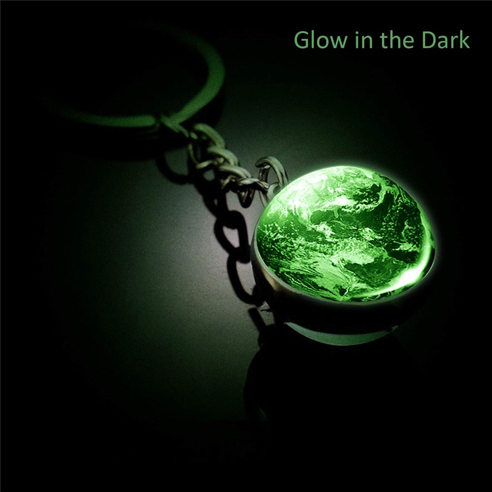 Glow In The Dark Solar System Galaxy Planet Keychain Jupter Moon Earth Mars Sun Nebula Double Side Glass Ball Key Chain Pendant - Charlie Dolly