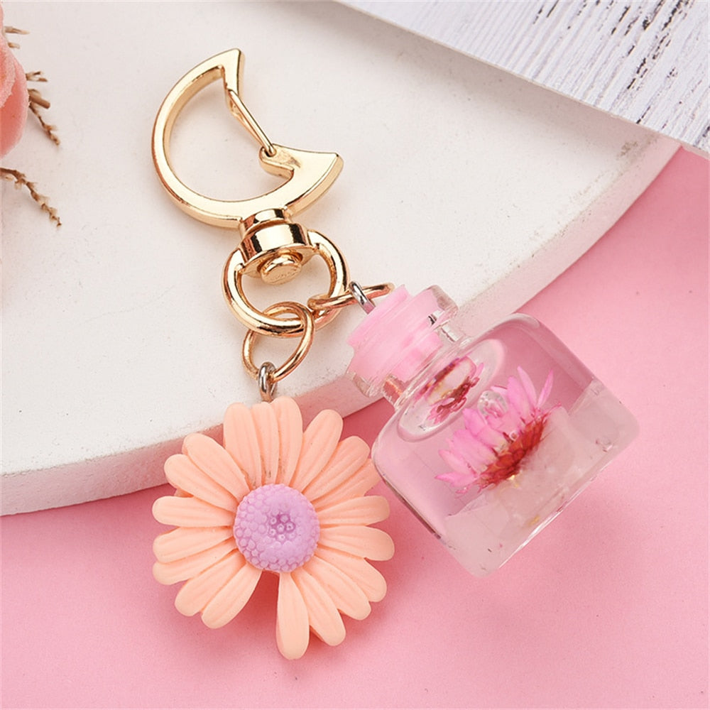 Small Chrysanthemum Key Chain Personalized Moon Button Fashion Keychains For Women Charm Keychain Girl Bag Pendant Keyring Gifts - Charlie Dolly