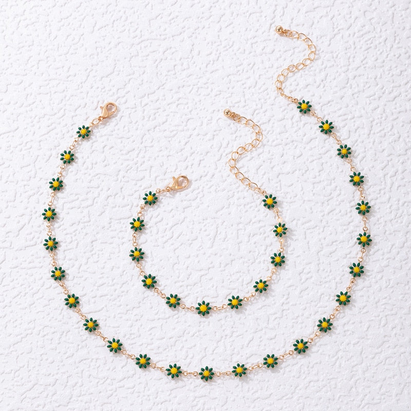 Flower Daisy Clavicle Chain Necklace for Women Girls Korean Style Sweet Short Choker Statement Wedding Bridal Jewelry Neck Chain - Charlie Dolly