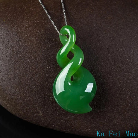 Natural Hand-Carved Green Jade Pendant Necklace, Lucky Wealth Amulet Talisman