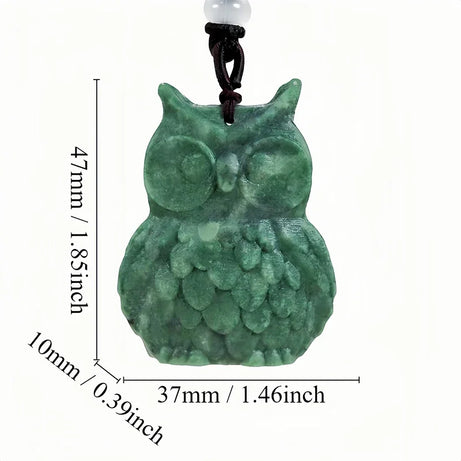Dark Green Jade Dragon Fox & Owl Pendant Necklace, Carved Amulet Zodiac Talisman