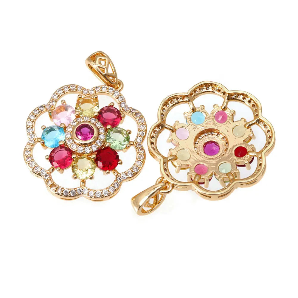 18K Gold Color Brass and Zircon Lotus Flower Necklaces Charms Pendants High Quality Diy Jewelry Accessories Making Supplies