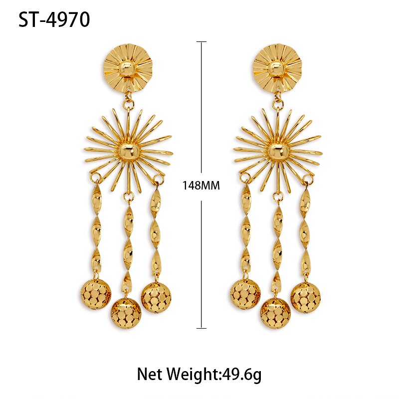 Long Hanging Earrings For Women Dubai African Beads Flower Drop Dangle Earring 24K Gold Plated Copper Fashion Jewelry Accessory - Charlie Dolly