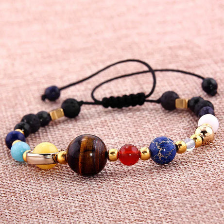 Cosmic Solar System Eight Planets Beaded Bracelet, Universe Talisman