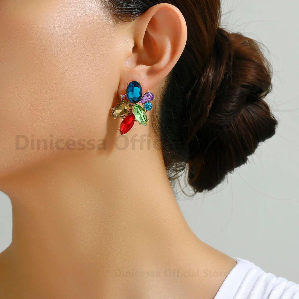 Korean Fashion Original Shiny Glass Decor Stud Earrings For Women Trend Boho Luxury Charm Fairy Wedding Party Unusual Jewelry