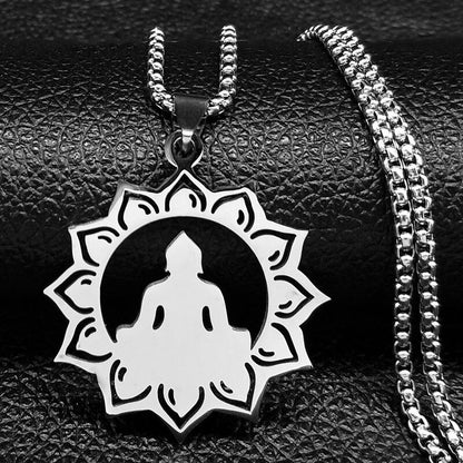 Buddhism Meditation Buddha Yoga Pendant Necklace Stainless Steel Tree of Life Necklace Buddhist Jewelry collares para mujer
