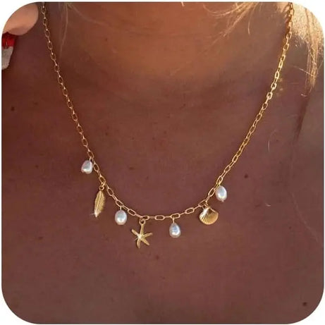 Waterproof Gold Titanium Steel Shell and Conch Paperclip Choker