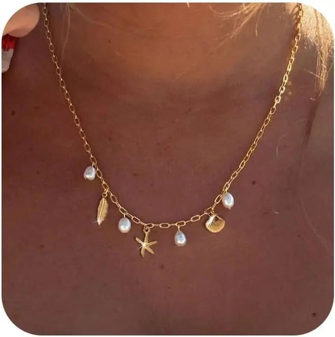 18K Gold Waterproof Titanium Steel Paperclip Choker Beach Shell Conch Necklaces Preppy Stuff Boho Summer Beach Jewelry For Women