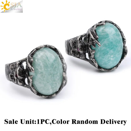 CSJA Vintage Silver Rings Natural Stone Amethyst Ring for Women Adjustable Design Handmade Fashion Jewelry Boho Accessories H765 - Charlie Dolly