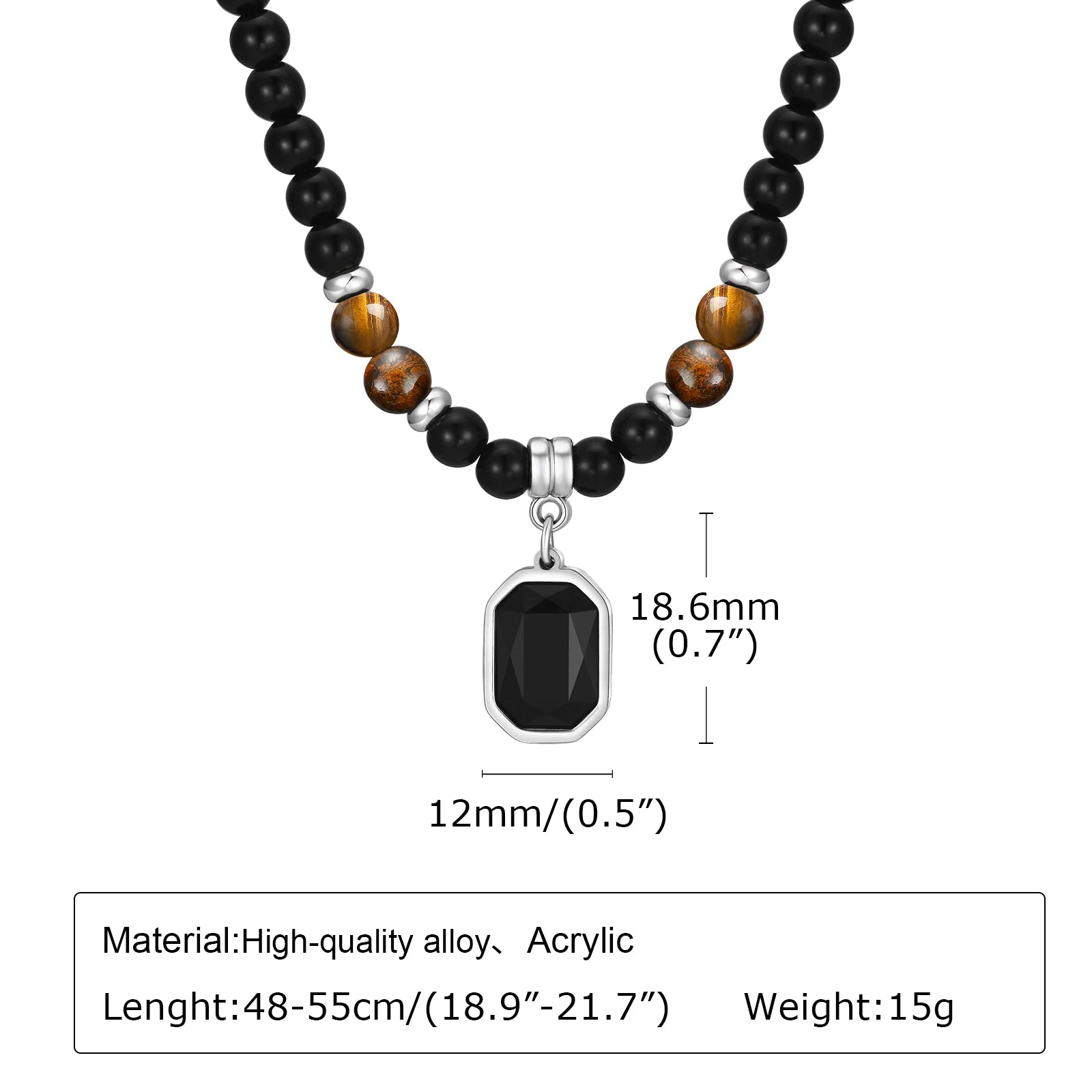 Vnox Natural Stone Beaded Necklace for Men Women, Black Onyx Turquoise 45-50cm Adjustable Chain Boho Trendy Jewelry Gifts Unisex