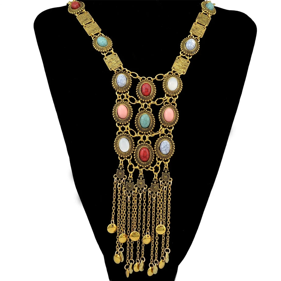 Thread Feather Bead Long Tassel Necklace Jewelry