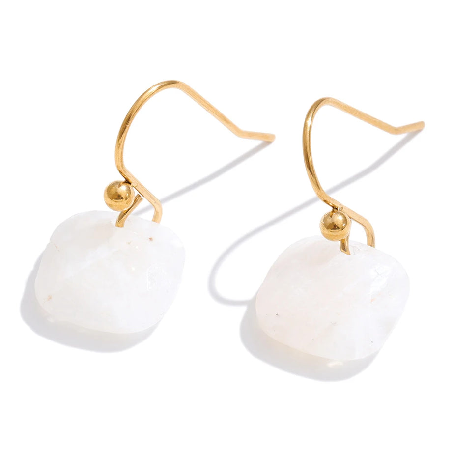 Natural Stone Square Drop Earrings, Tiger Eye Agate 14K Gold-Plated Stainless Steel Jewelry