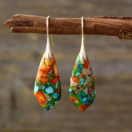 Natural Stone Geometric Pendant Earrings