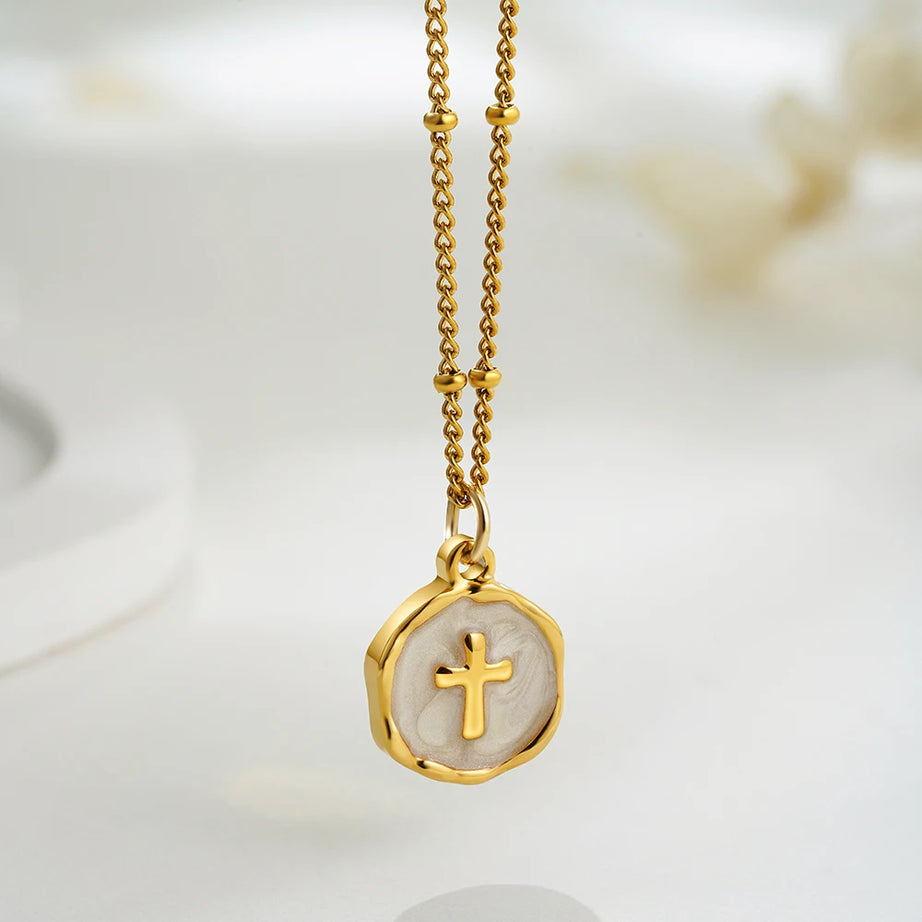 Punk Opal, Cross and Heart Enamel Pendant Choker
