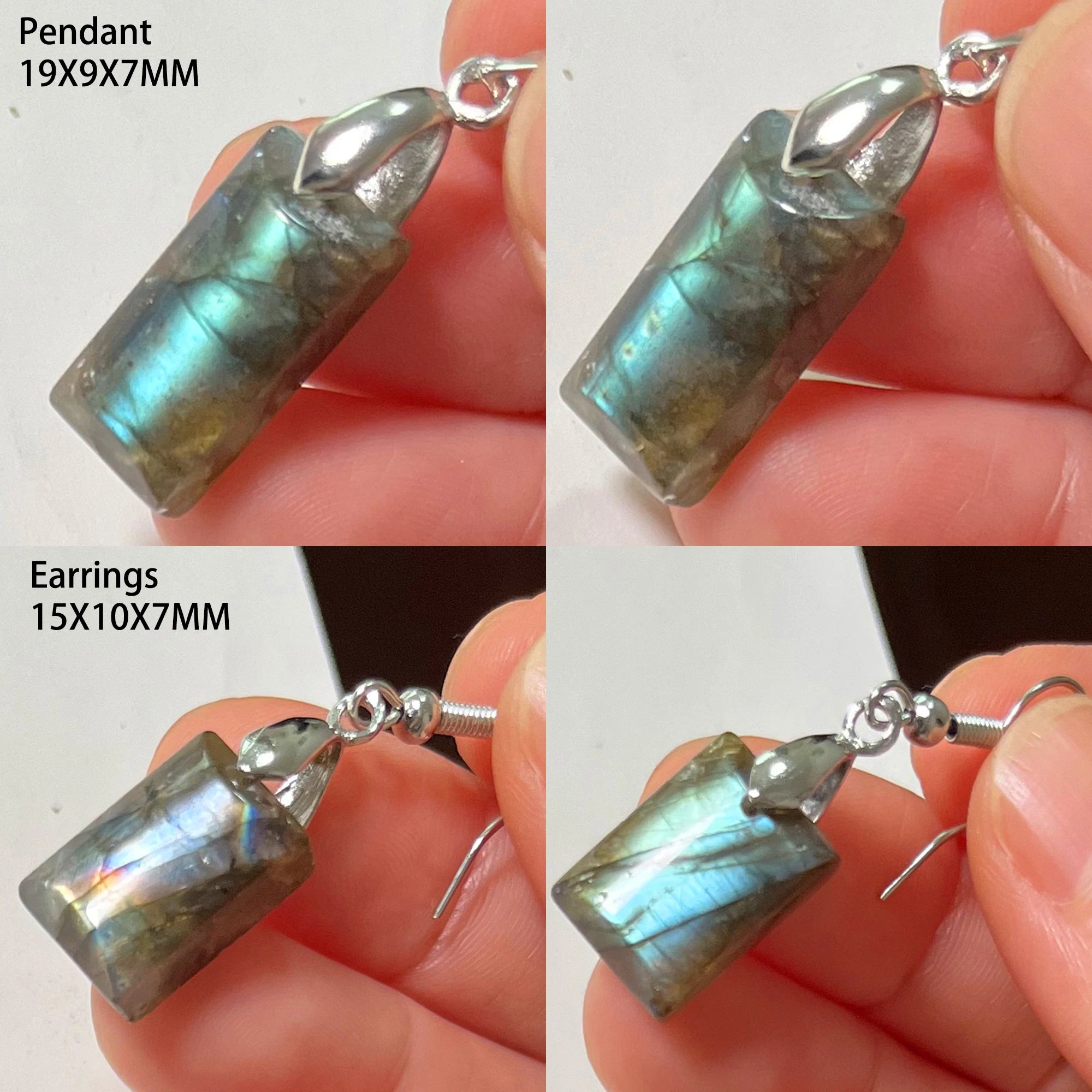 Women Men Irregular Shape Bead Natural Stone Blue Labradorite Earrings
