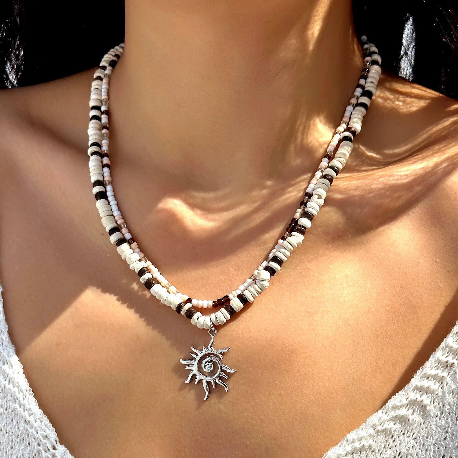 Boho Metal Shell Starfish Pendant Imitation Pearl Necklace for Women Heart Bowknot Double Layer Choker Chain Beach Jewelry Gift