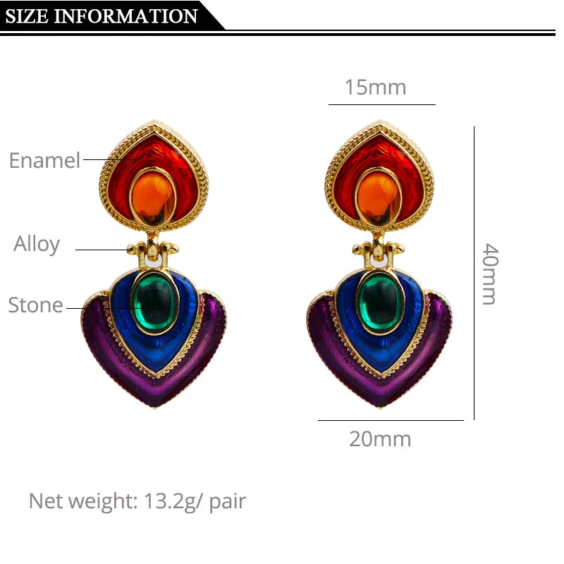 Boho Colorful Crystal Resin Heart Clip on Earrings Without Piercing for Women Charm Maxi Statement Earrings Ear Clips Jewelry