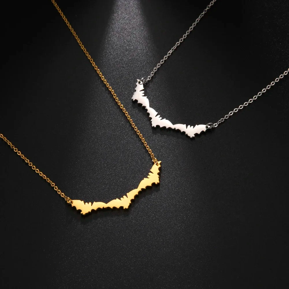 Skyrim Hollow Pattern Bat Stainless Steel Necklace for Women's Fashion Retro Punk Gothic Halloween Animal Hip Hop Jewelry Gift - Charlie Dolly