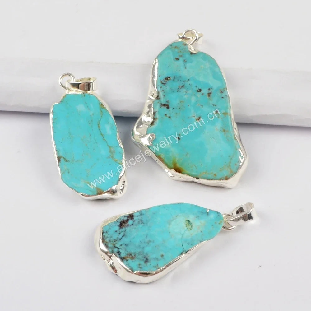 Unique Irregular Natural Turquoise Slice Pendant Golden/Silver Color Charm For Women Boho Jewelry Accessories DIY Necklace