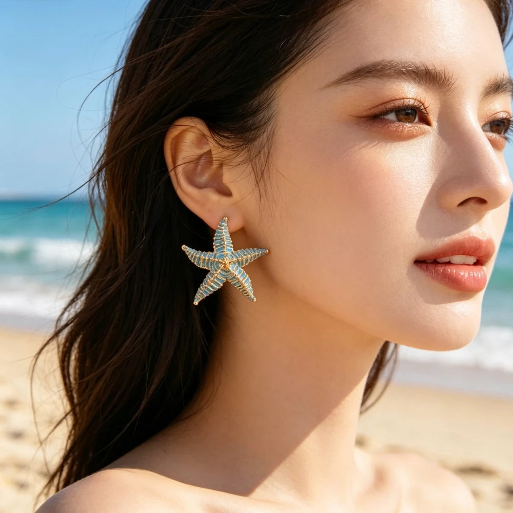 2026 New Trend Pink Black Blue White Enamel Drip Oil Starfish Earrings Women Boho Ethnic Retro Statement Big Earrings Jewelry