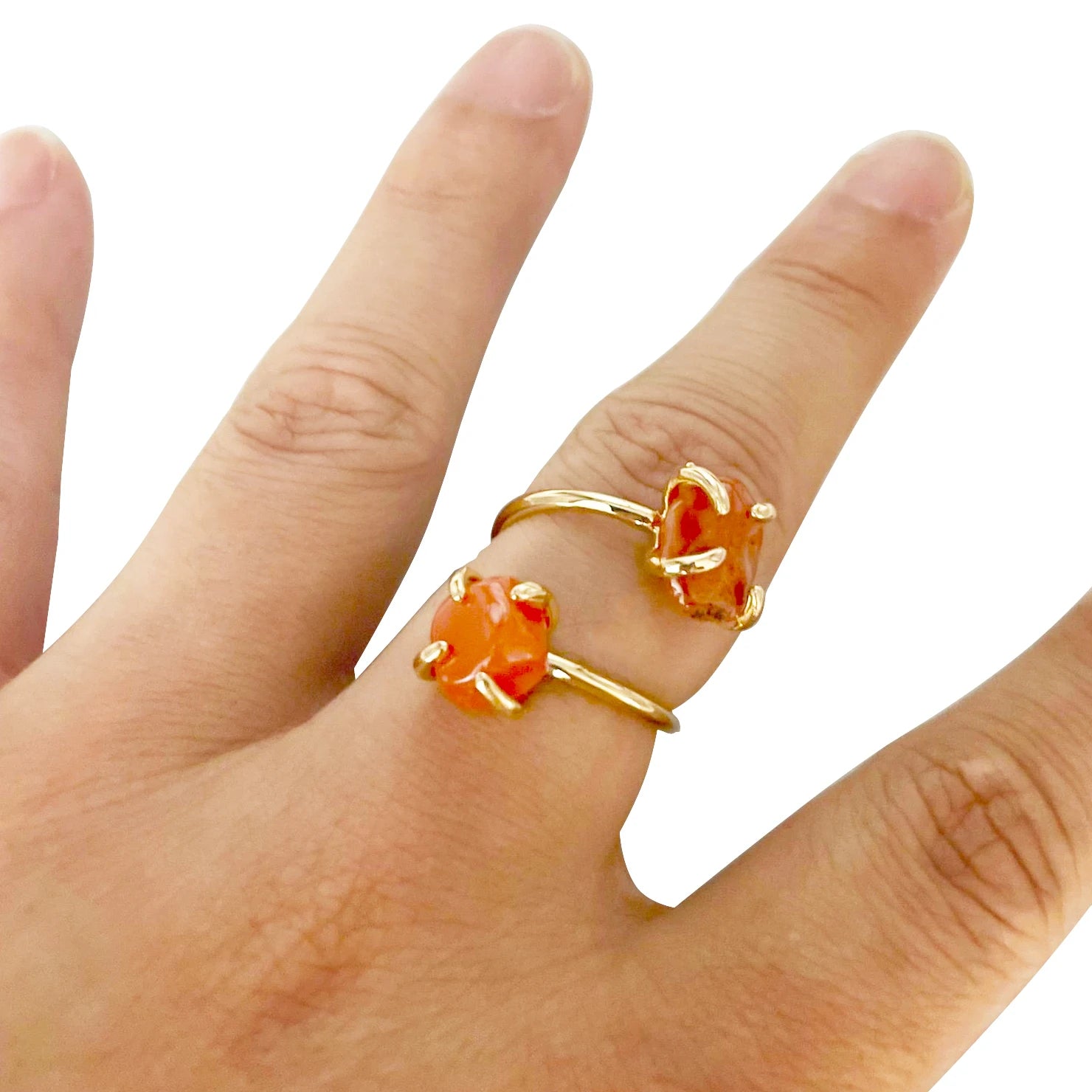 Irregular Red Agate Open Ring for Women Girls Claw Setting Gold-color Boho Rough Natural Stone Finger Jewelry Resizable