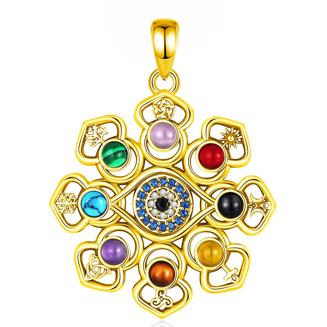 S925 Silver Lotus, Evil Eye & Pentagram Pendant, Sacred Protection Amulet