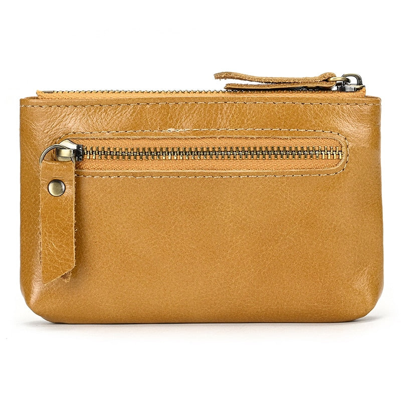 Little Coin Purse Genuine Leather Real Cowhide Men's Leather Short Wallet Mini Purse Men Women Key Wallet Card Zip With Key Ring - Charlie Dolly