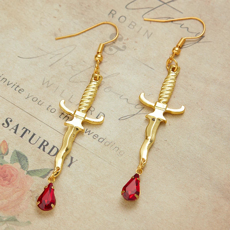 Fashion Creative Dagger Earrings Blood Red Pendant Earrings Horror Accessories Halloween Girls Jewellery Accessories Gift - Charlie Dolly