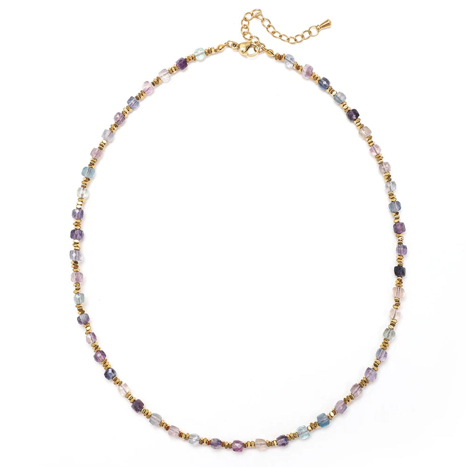 ZMZY 4MM Faceted Amethyst Necklace Natural Stones Beaded Collier Femme Women BOHO Necklace For Women Statement Jewelry - Charlie Dolly