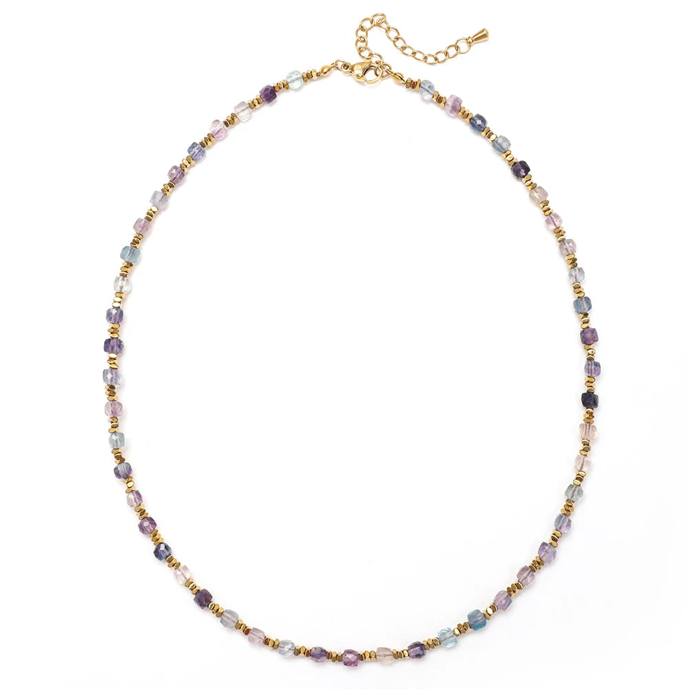 ZMZY 4MM Faceted Amethyst Necklace Natural Stones Beaded Collier Femme Women BOHO Necklace For Women Statement Jewelry