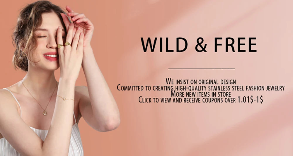 WILD & FREE Boho Stainless Steel Rings For Women Glamour Trendy Gold Color Inlaid Natural Stone Statement Jewelry