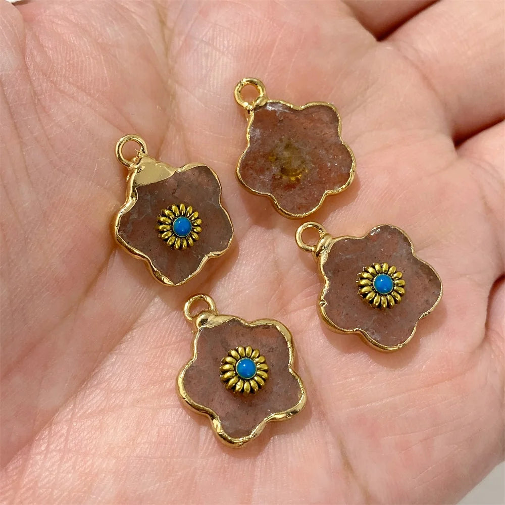 2pcs Natural Stone Flower Charms Tiger Eye Lapis Lazuli Flower Pendant For Jewelry Making Necklace DIY Earrings Bracelet15x20mm