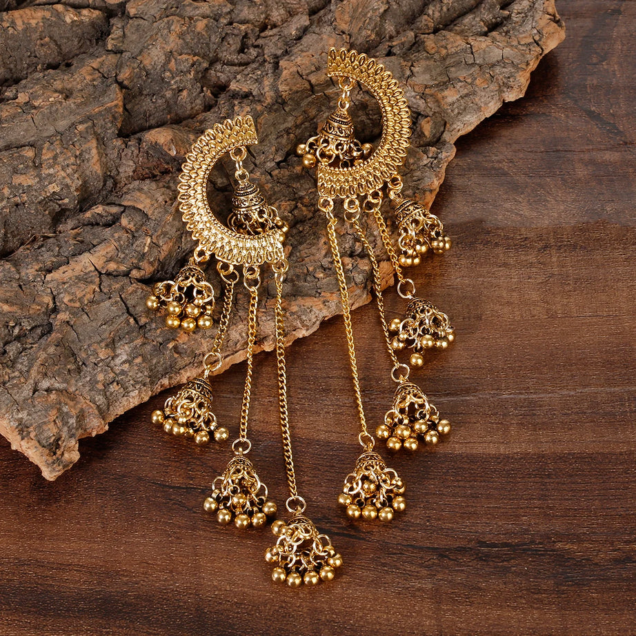 الهندي Jhumka أقراط الذهب الشظية اللون أجراس كبيرة قطرة طويلة شرابة القرط للنساء بوهو الغجر مجوهرات هدية